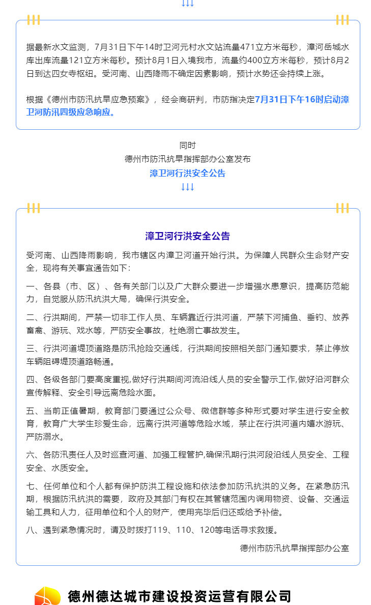 注意！漳衛(wèi)河道開始行洪，嚴禁垂釣、游玩、戲水……